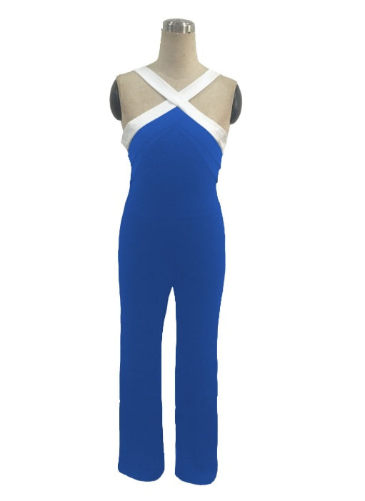 One-Shoulder Color Block Waist Jumpsuit – Sexy & Chic