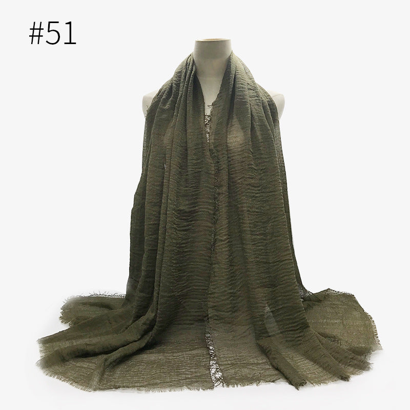 Soft Bubble Cotton Hijab with Fringes – Elegant & Cozy