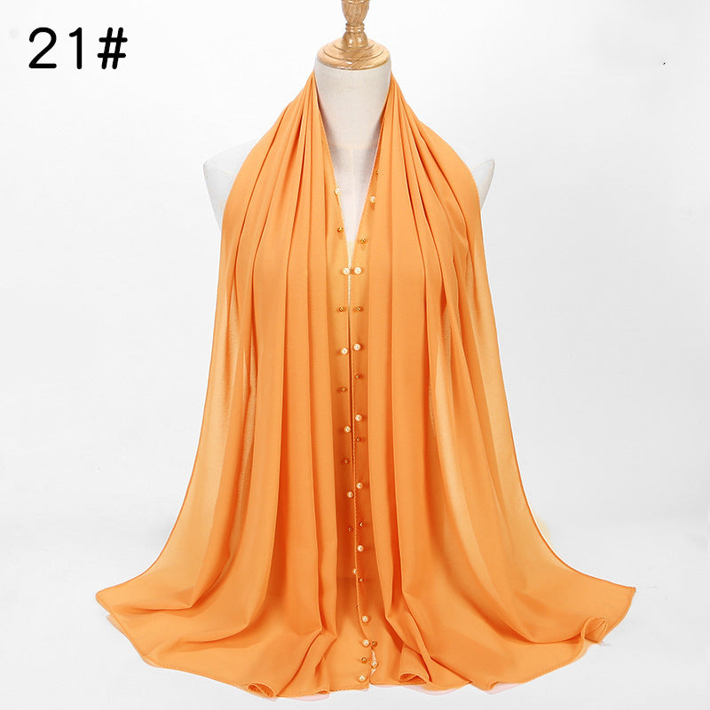 Elegant Chiffon Pearl Hijab Scarf – Soft & Breathable