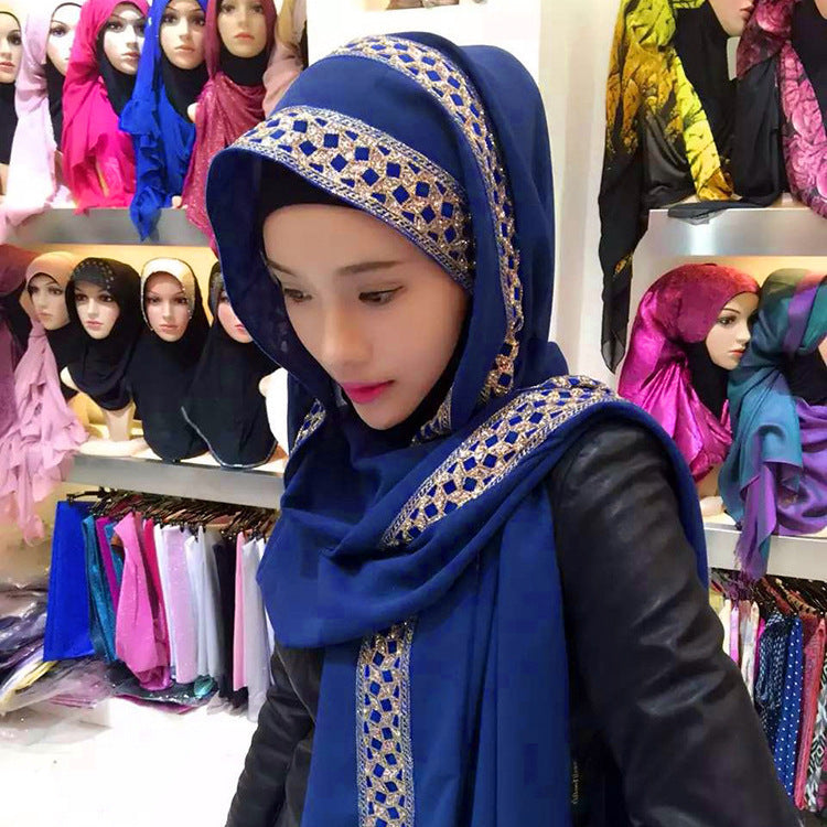 Pearl Chiffon Gold Sprinkle Hijab – Elegant Tassel Headscarf