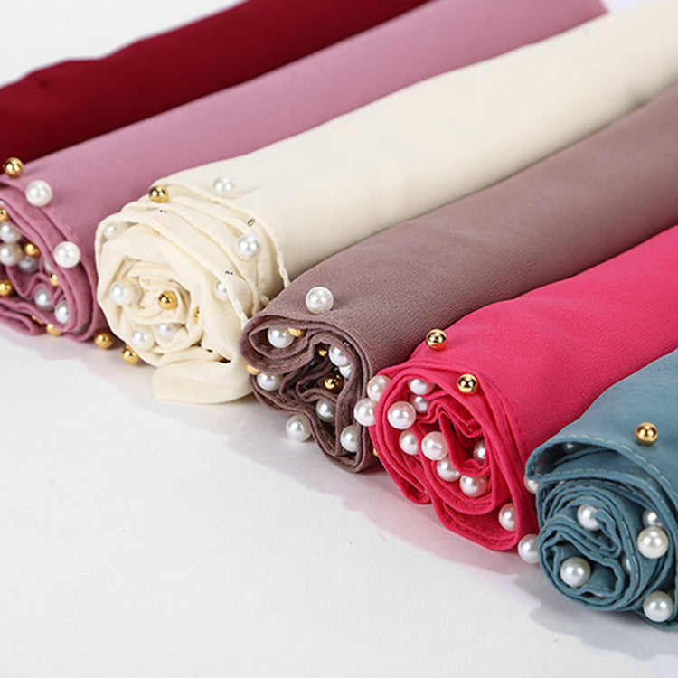 Elegant Chiffon Pearl Hijab Scarf – Soft & Breathable