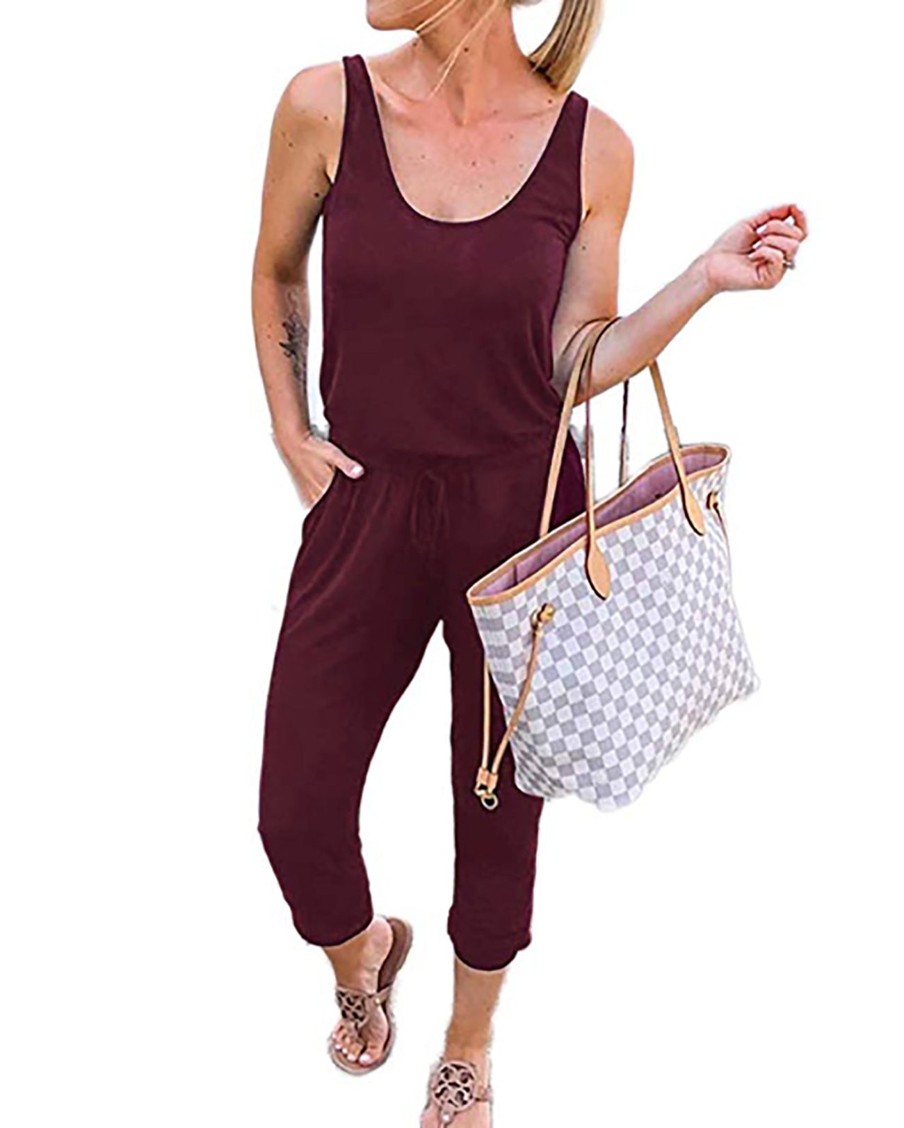 Solid Color Tie-Waist Sleeveless Jumpsuit – Casual & Chic