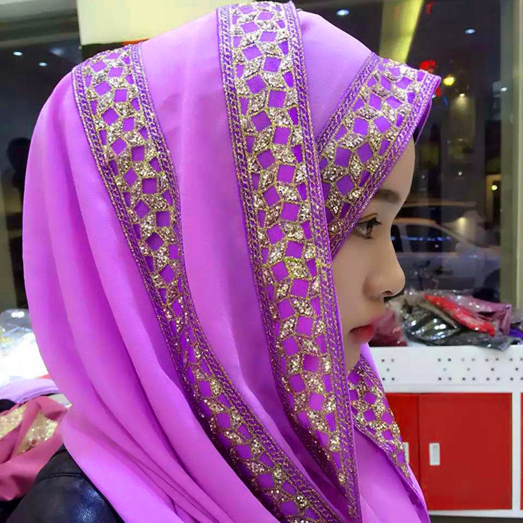 Pearl Chiffon Gold Sprinkle Hijab – Elegant Tassel Headscarf