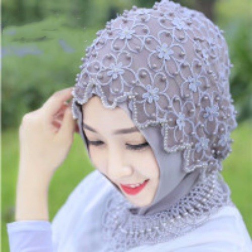 Women's Chiffon Beaded Hijab – Elegant Lace Mesh Scarf