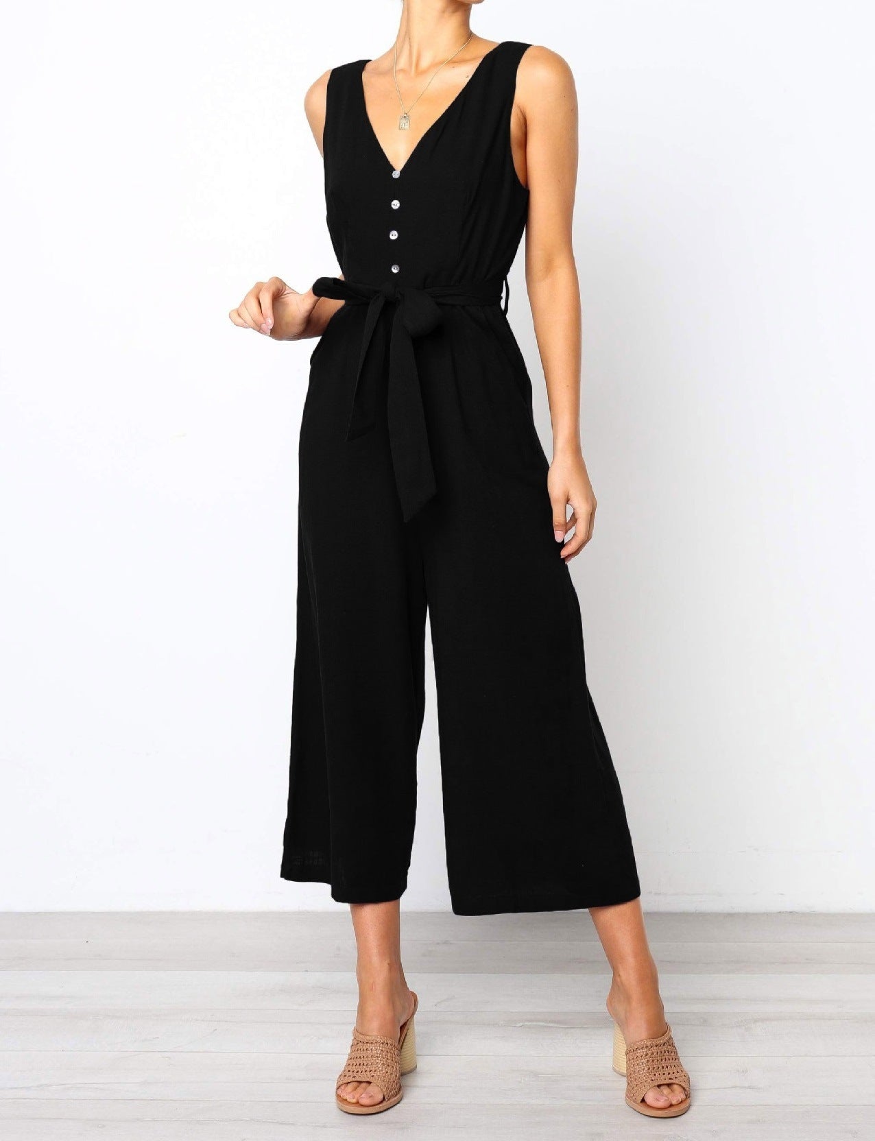 Tyra Jumpsuit – Black Chiffon One-Piece