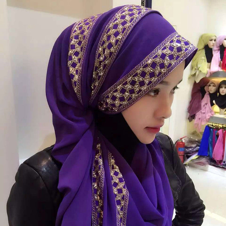 Pearl Chiffon Gold Sprinkle Hijab – Elegant Tassel Headscarf