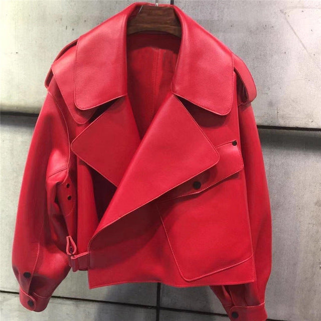 : Women's Long Leather Jacket - Goose Down, Warm Winter Coat
