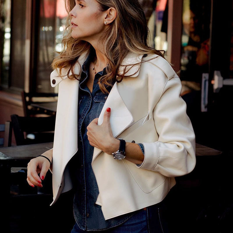 : Women's Long Leather Jacket - Goose Down, Warm Winter Coat