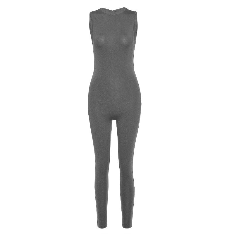 Sleeveless High-Waist Sports Jumpsuit – Slim Fit