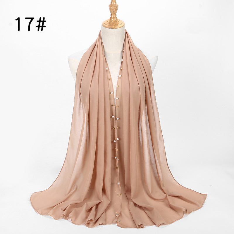 Elegant Chiffon Pearl Hijab Scarf – Soft & Breathable