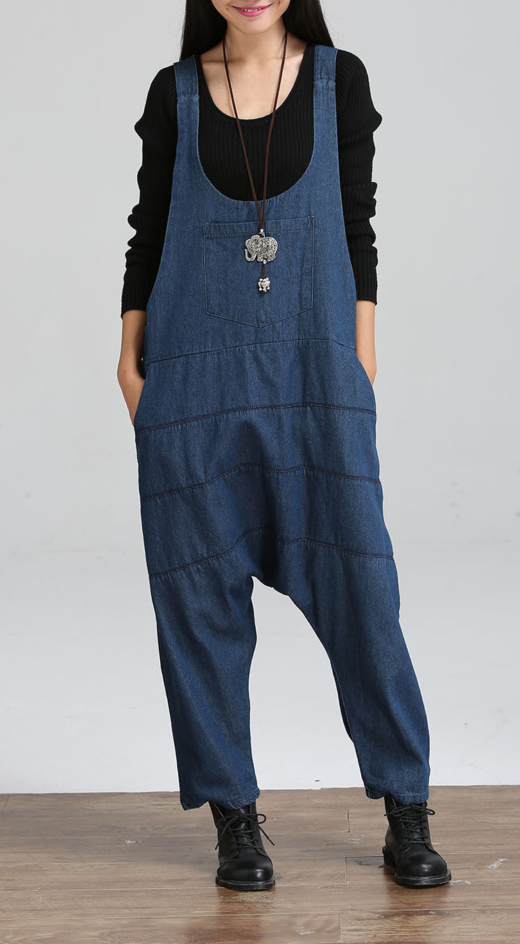Vintage Denim Palazzo Jumpsuit – Harem Style
