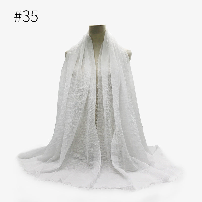 Soft Bubble Cotton Hijab with Fringes – Elegant & Cozy