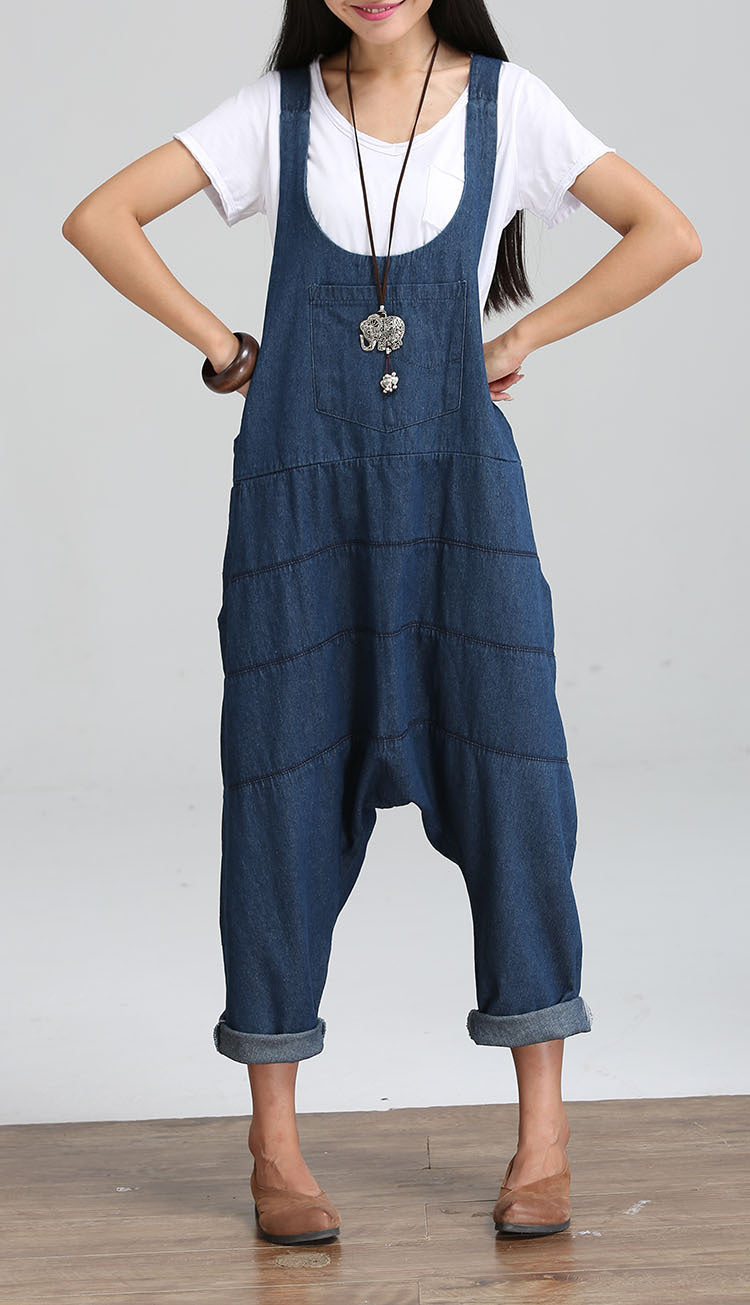 Vintage Denim Palazzo Jumpsuit – Harem Style