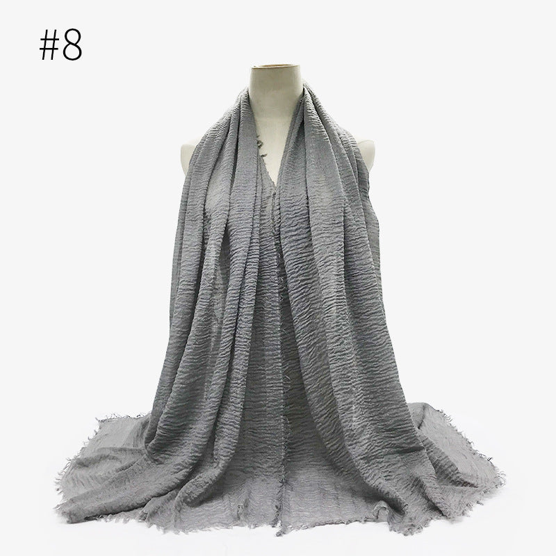 Soft Bubble Cotton Hijab with Fringes – Elegant & Cozy