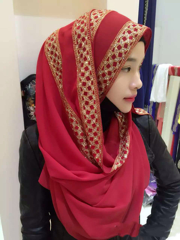 Pearl Chiffon Gold Sprinkle Hijab – Elegant Tassel Headscarf