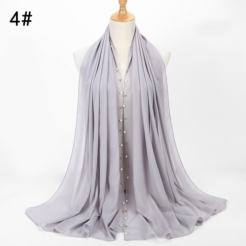 Elegant Chiffon Pearl Hijab Scarf – Soft & Breathable