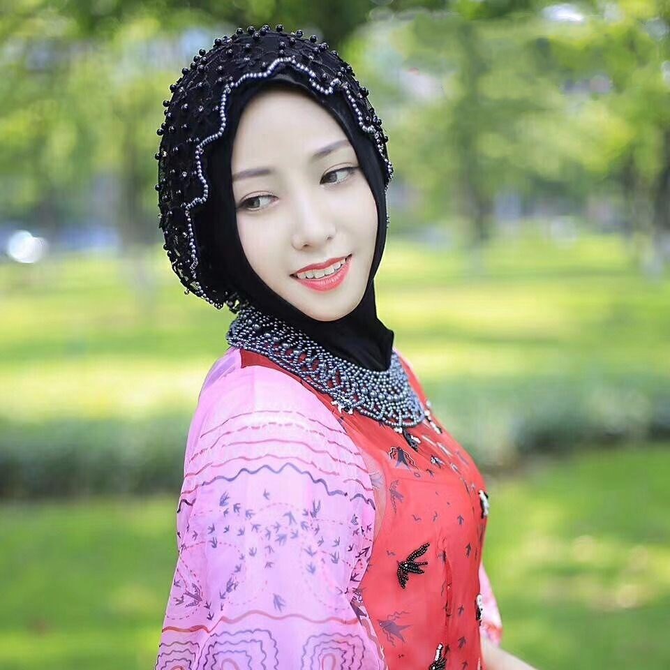 Women's Chiffon Beaded Hijab – Elegant Lace Mesh Scarf