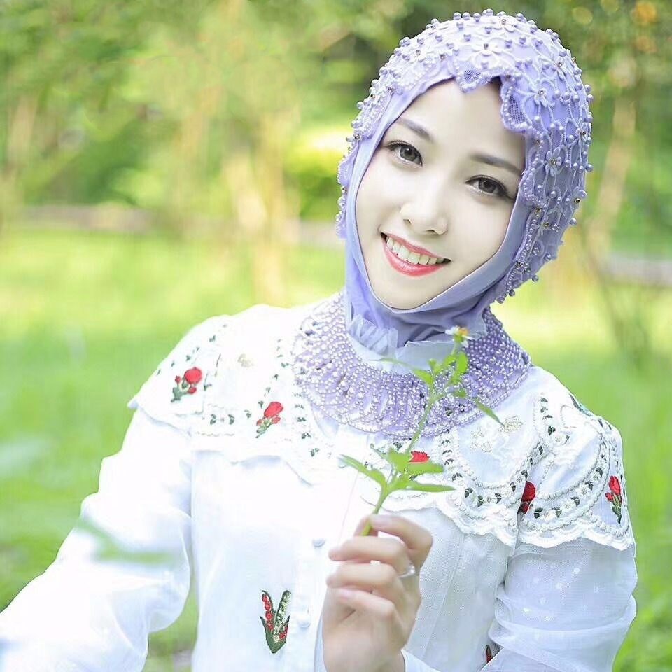 Women's Chiffon Beaded Hijab – Elegant Lace Mesh Scarf