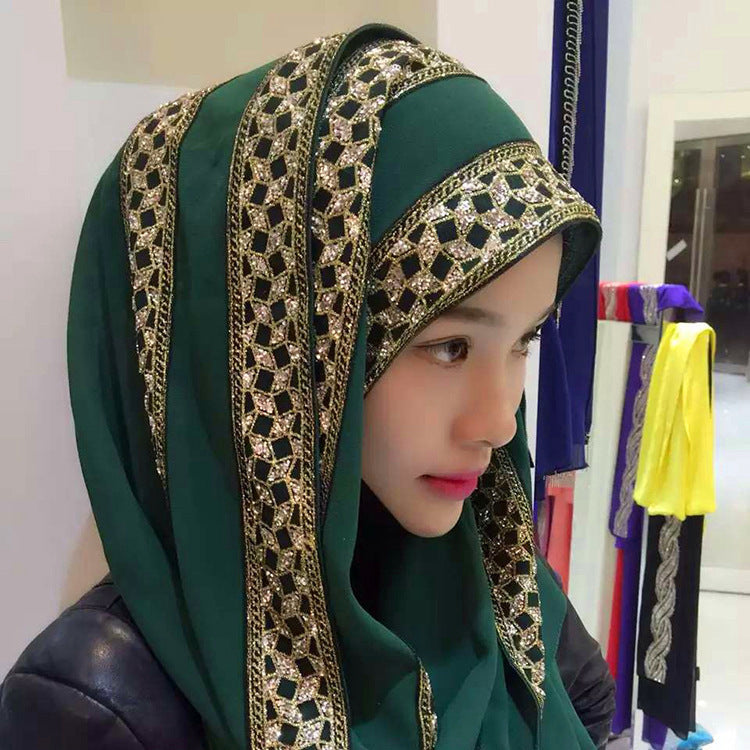 Pearl Chiffon Gold Sprinkle Hijab – Elegant Tassel Headscarf