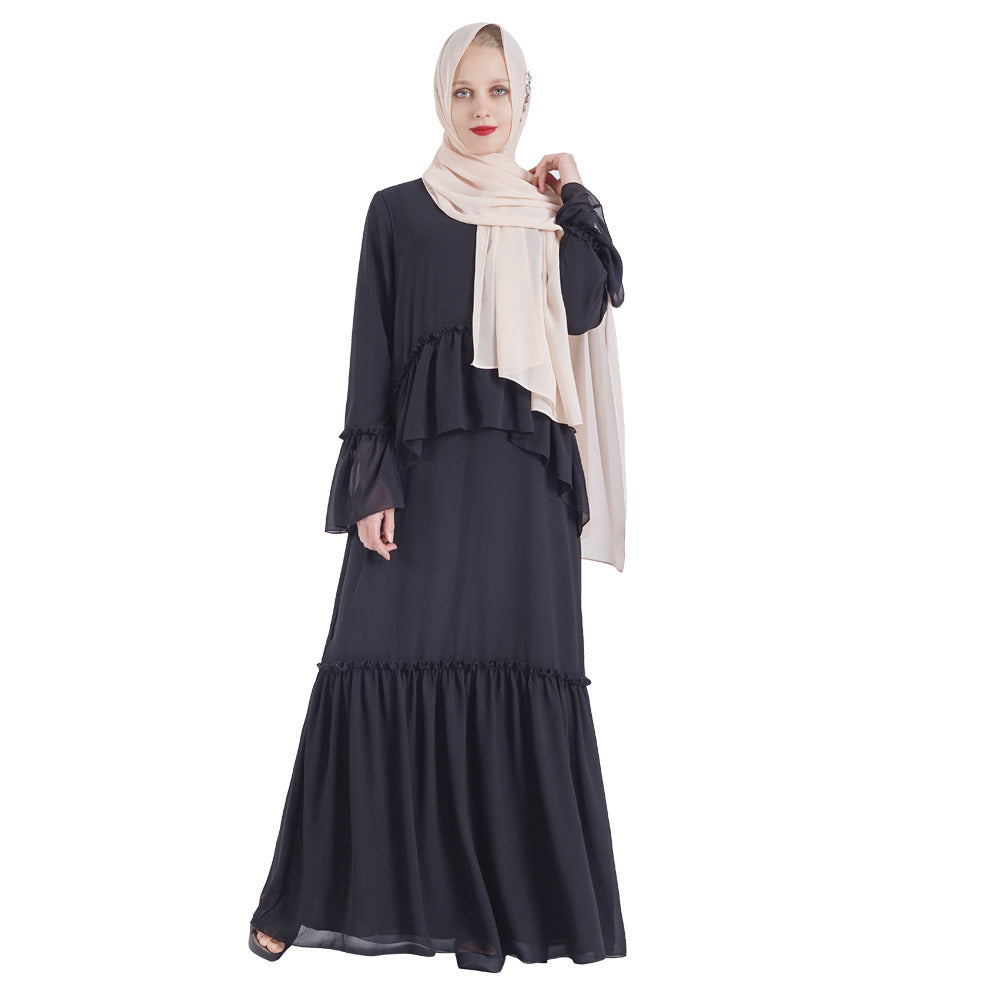 Elegant Muslim Robe Skirt with Lotus Leaf Sleeves