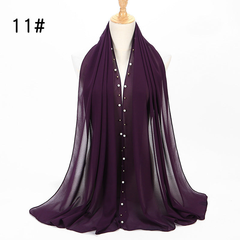Elegant Chiffon Pearl Hijab Scarf – Soft & Breathable