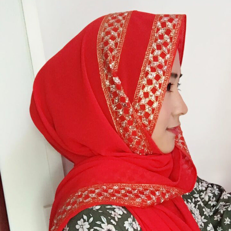 Pearl Chiffon Gold Sprinkle Hijab – Elegant Tassel Headscarf