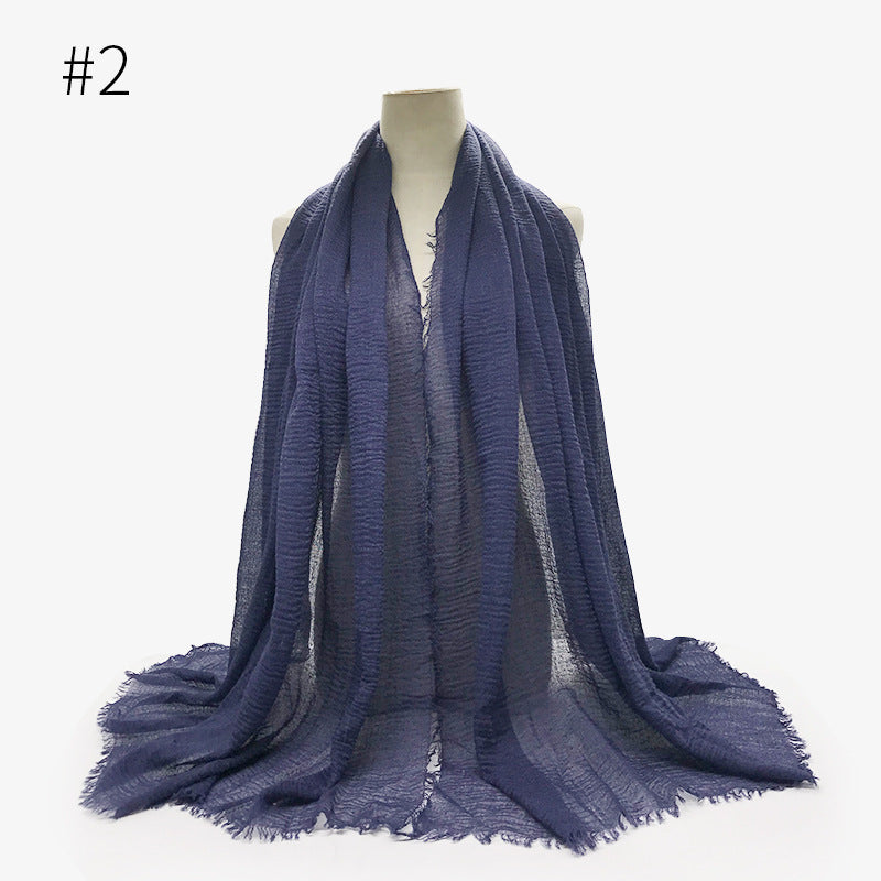 Soft Bubble Cotton Hijab with Fringes – Elegant & Cozy
