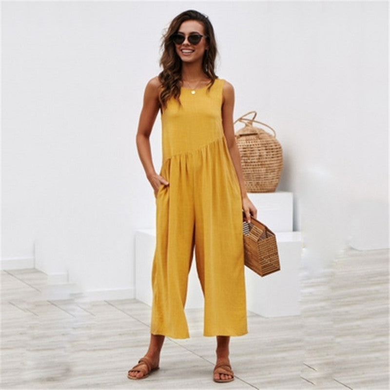 Explosion solid color vest jumpsuit
