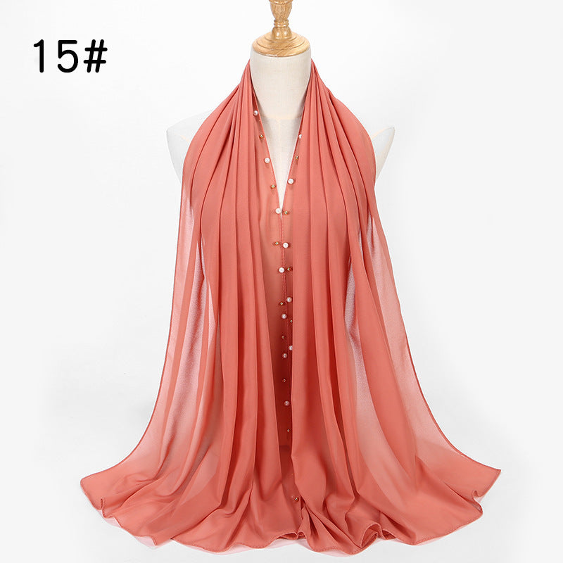 Elegant Chiffon Pearl Hijab Scarf – Soft & Breathable