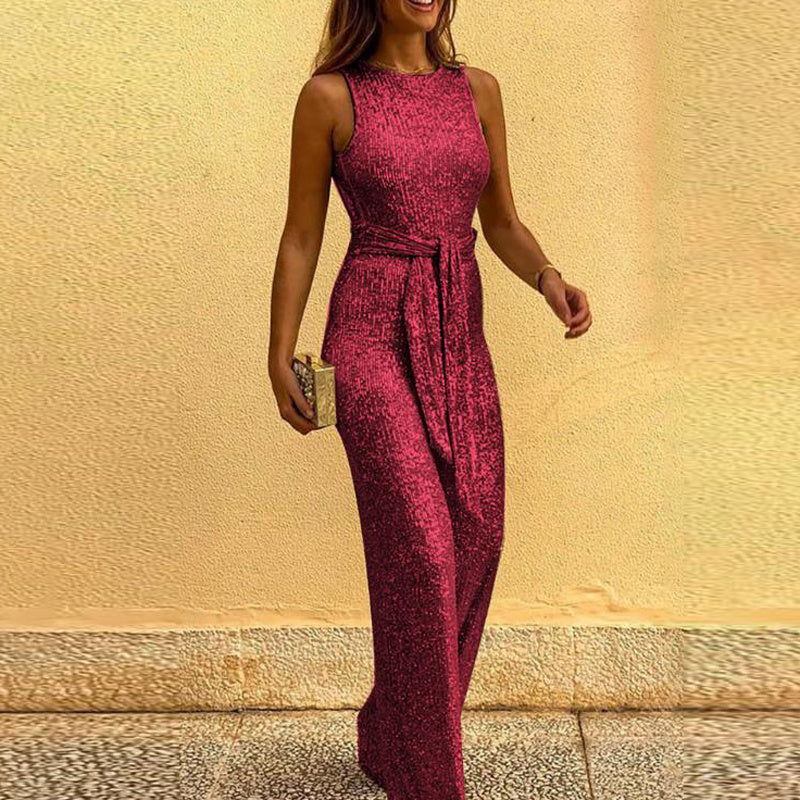 Women's Sleeveless Silver Sequin Jumpsuit