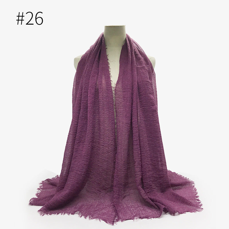 Soft Bubble Cotton Hijab with Fringes – Elegant & Cozy