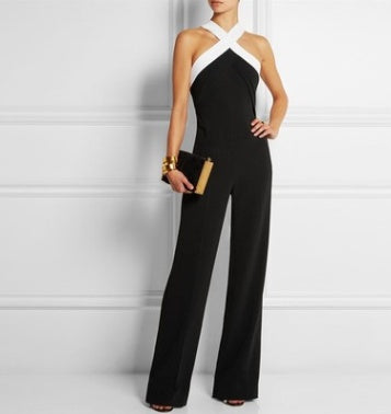 One-Shoulder Color Block Waist Jumpsuit – Sexy & Chic