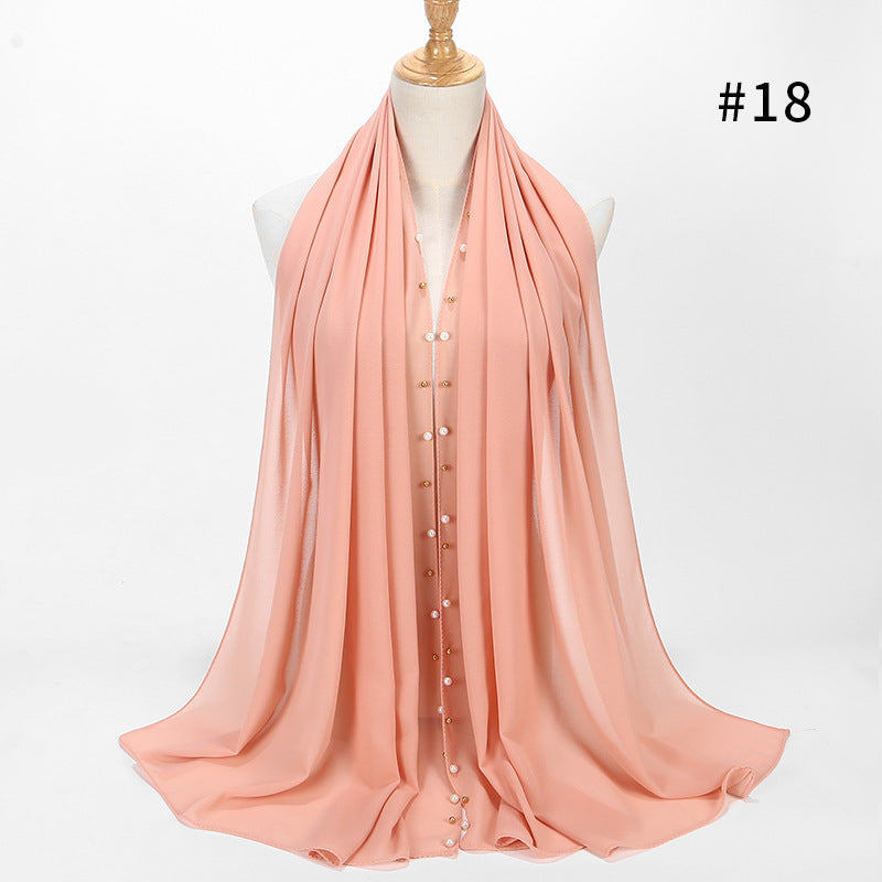 Elegant Chiffon Pearl Hijab Scarf – Soft & Breathable