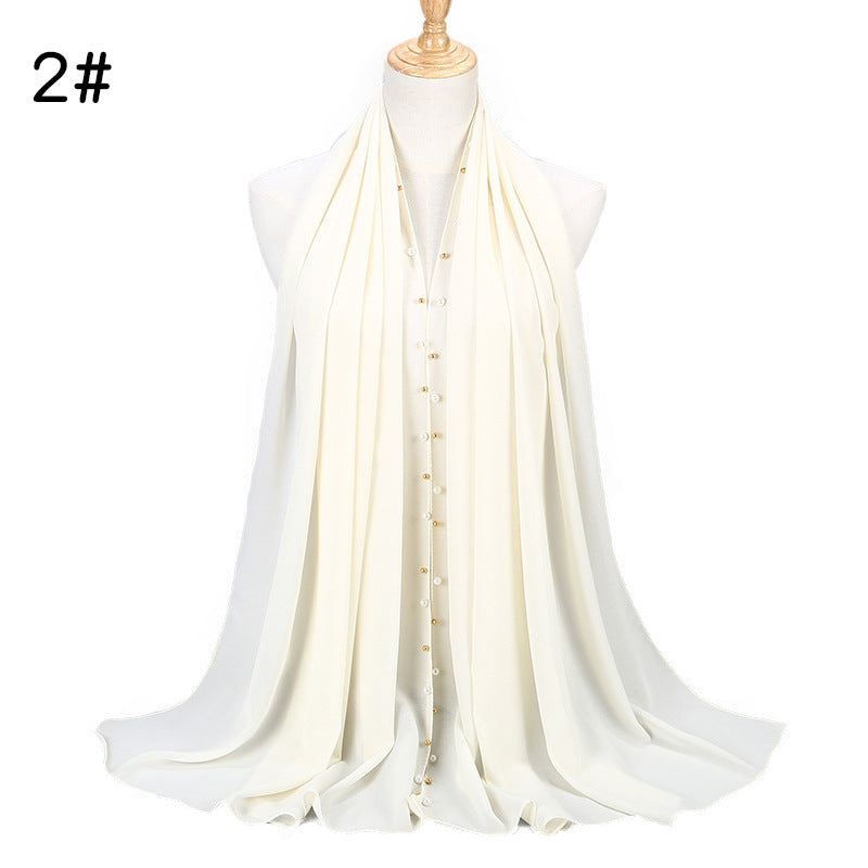 Elegant Chiffon Pearl Hijab Scarf – Soft & Breathable