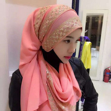 Pearl Chiffon Gold Sprinkle Hijab – Elegant Tassel Headscarf