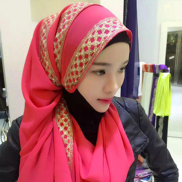 Pearl Chiffon Gold Sprinkle Hijab – Elegant Tassel Headscarf