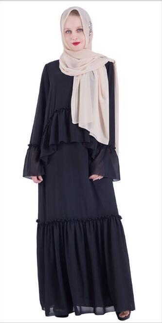 Elegant Muslim Robe Skirt with Lotus Leaf Sleeves