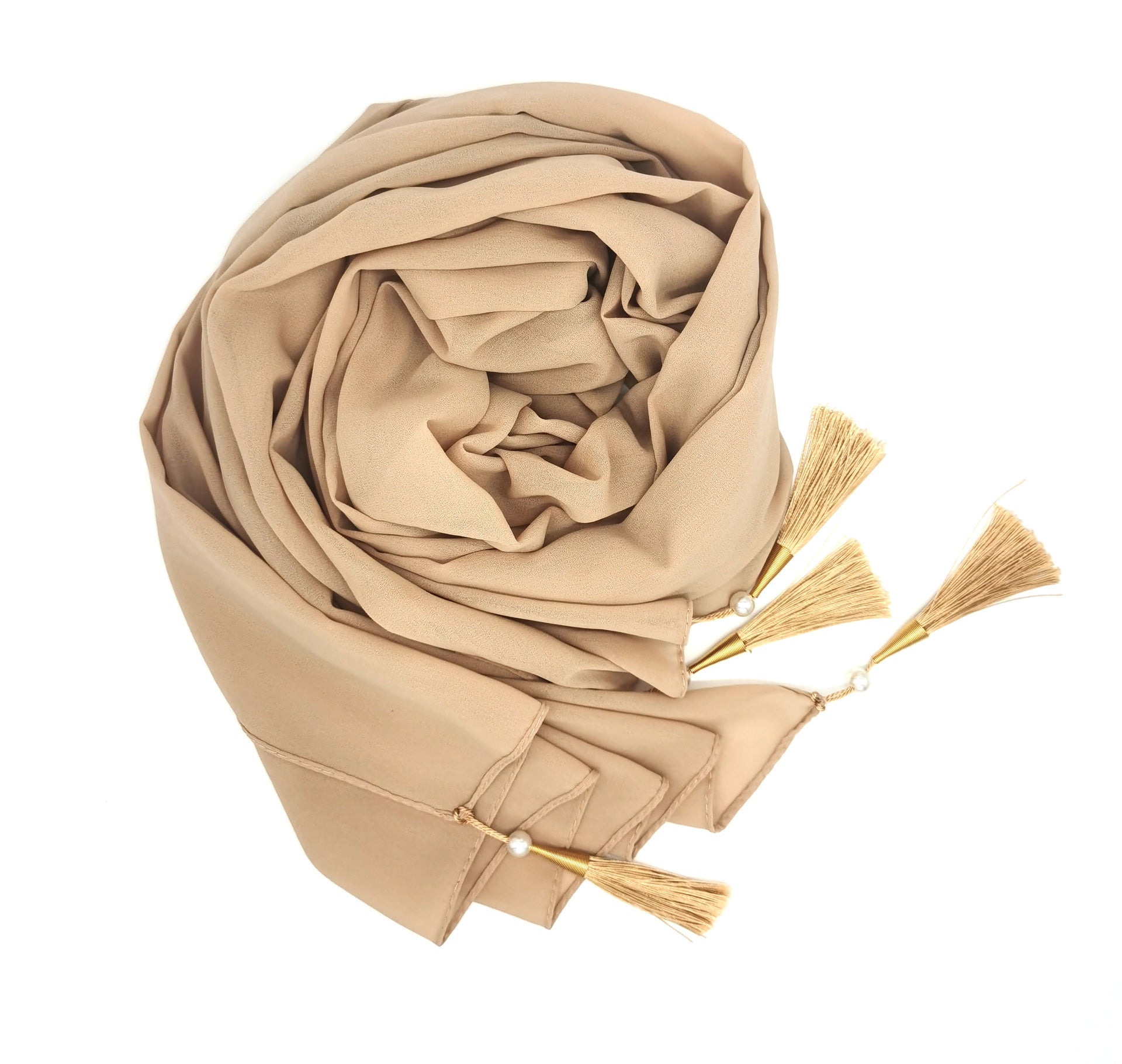 Chiffon Hijab With Tassel – Elegant Four-Corner Scarf