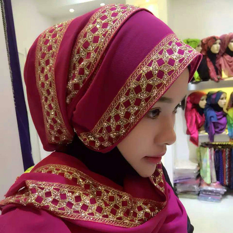 Pearl Chiffon Gold Sprinkle Hijab – Elegant Tassel Headscarf