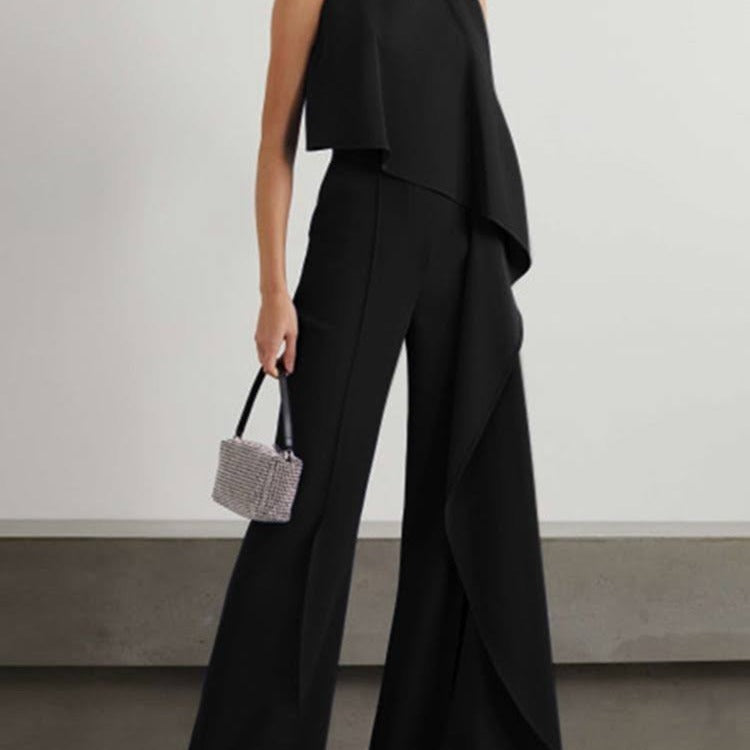 Women's Solid Color Zipper Jumpsuit