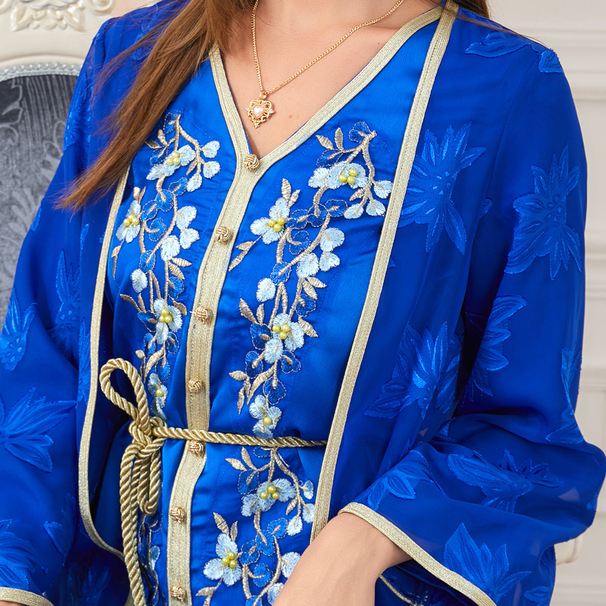 Elegant V-Neck Muslim Women's Suit Dress