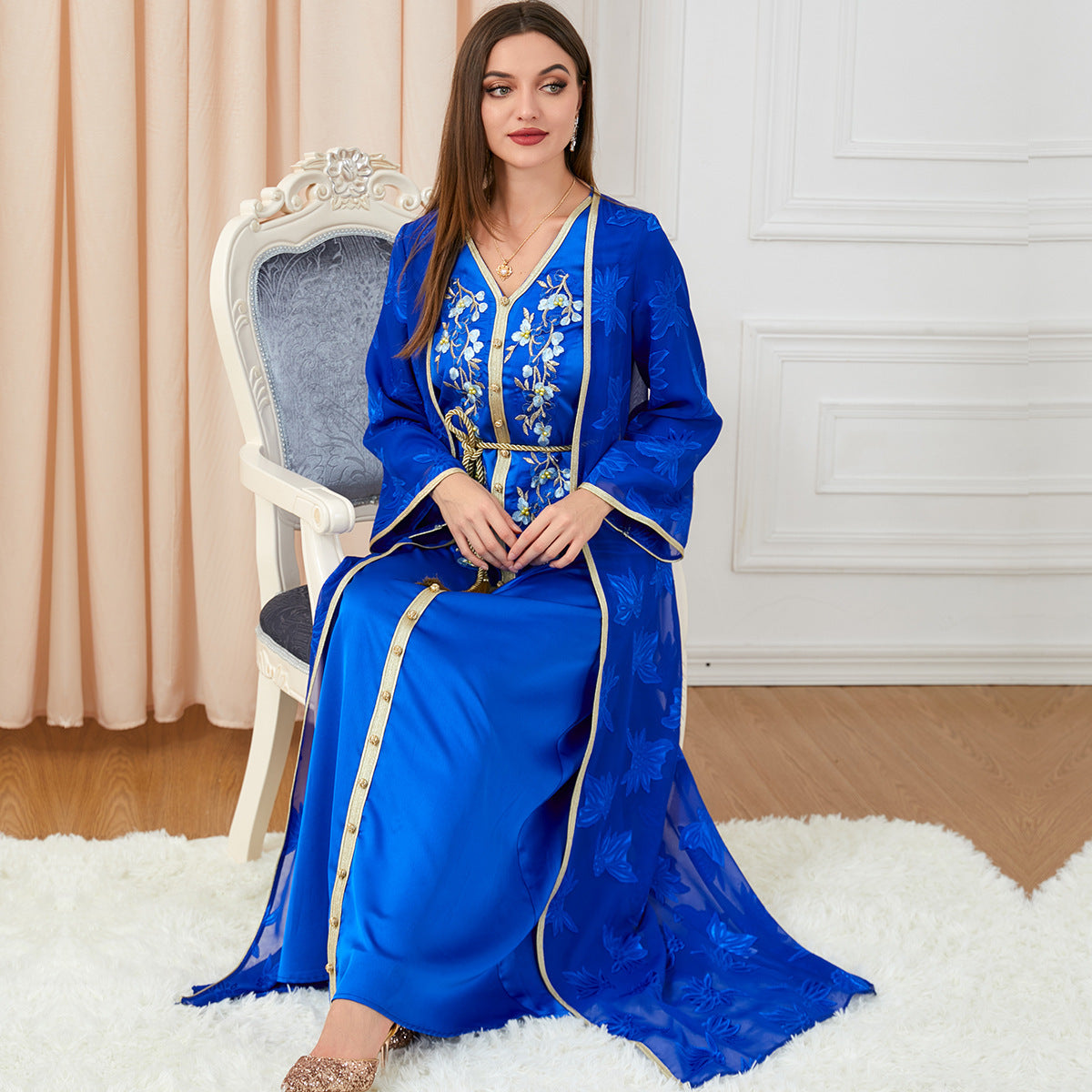Elegant V-Neck Muslim Women's Suit Dress