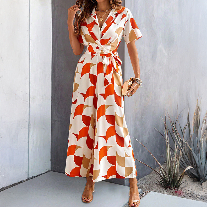 Women's Printed Color Contrast High-Waist Jumpsuit