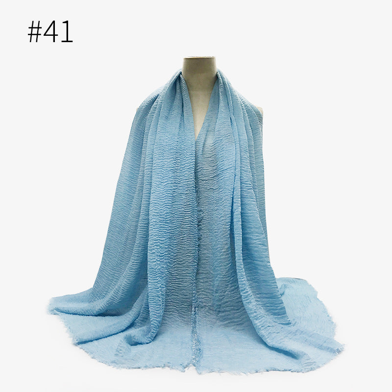 Soft Bubble Cotton Hijab with Fringes – Elegant & Cozy
