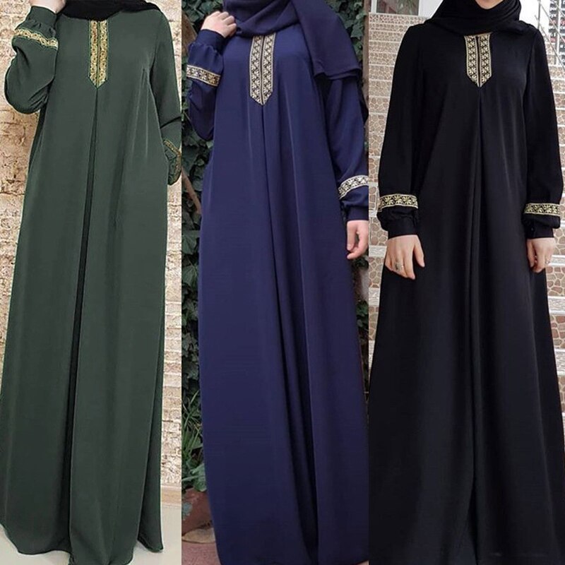 Plus Size Printed Abaya Jilbab – Modest Muslim Maxi Dress