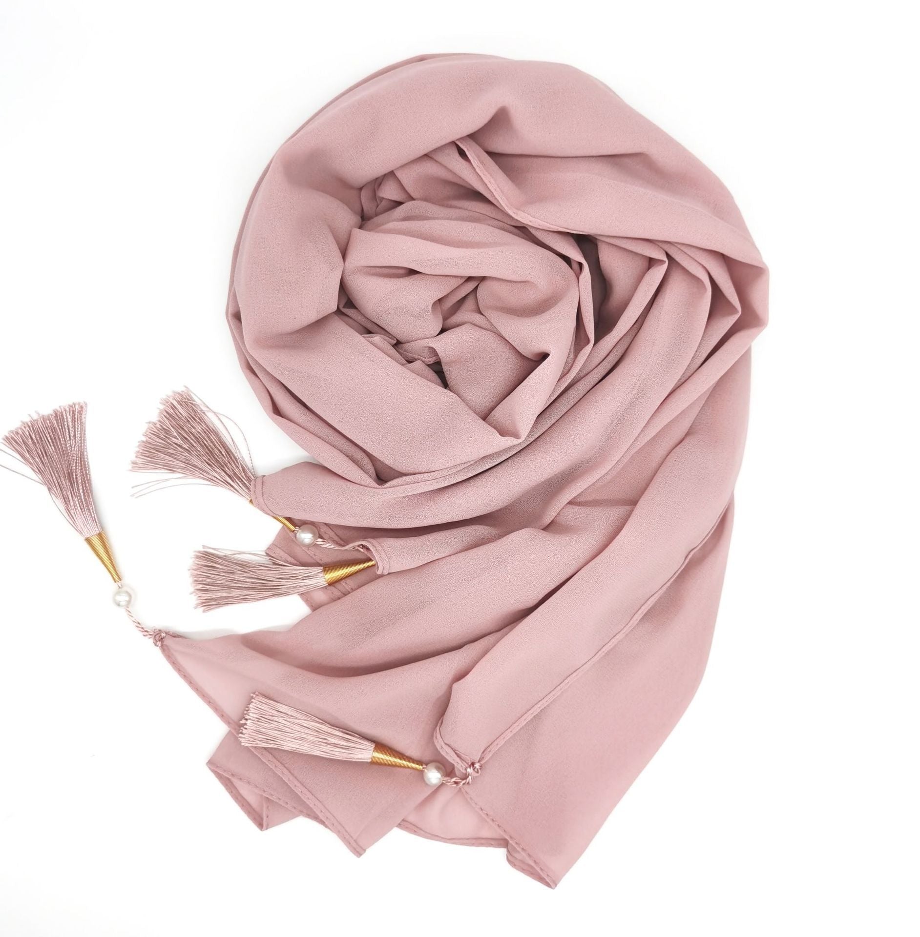 Chiffon Hijab With Tassel – Elegant Four-Corner Scarf