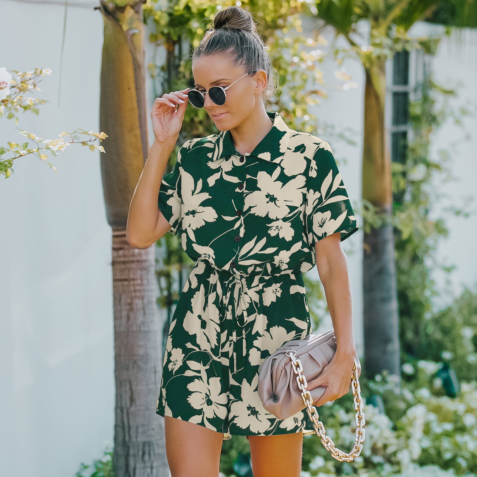 Printed Short Sleeve Jumpsuit – Loose Fit