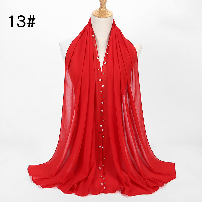 Elegant Chiffon Pearl Hijab Scarf – Soft & Breathable