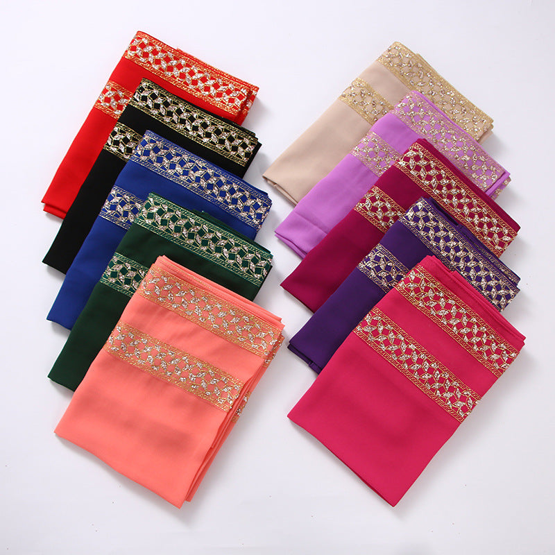 Pearl Chiffon Gold Sprinkle Hijab – Elegant Tassel Headscarf