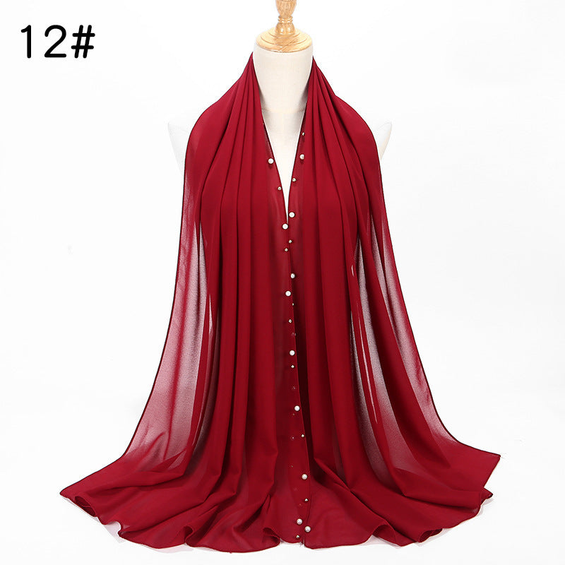 Elegant Chiffon Pearl Hijab Scarf – Soft & Breathable